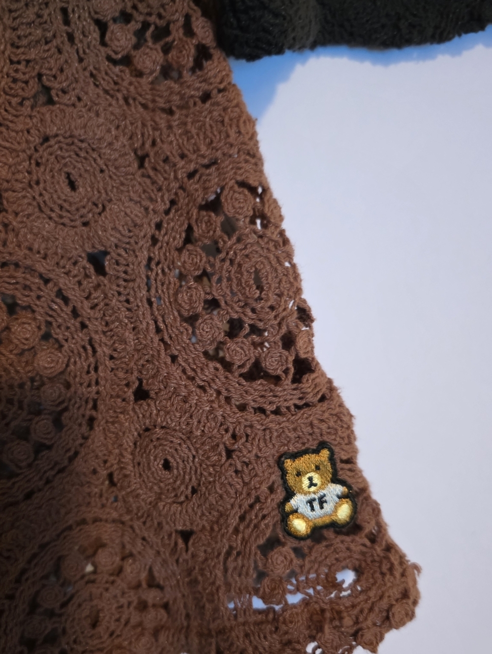 Teddy Fresh Ombre Crochet Knit Shirr Black Brown Size L NWT - Picture 6 of 6